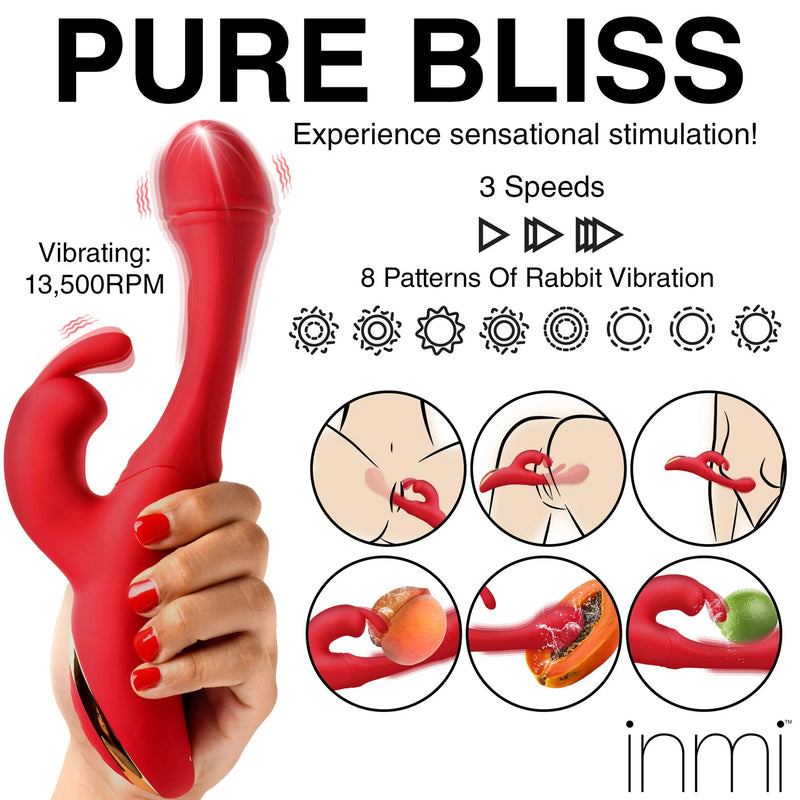 XR Brands Rabbit Flick Flicking Silicone Rabbit Vibrator - Red