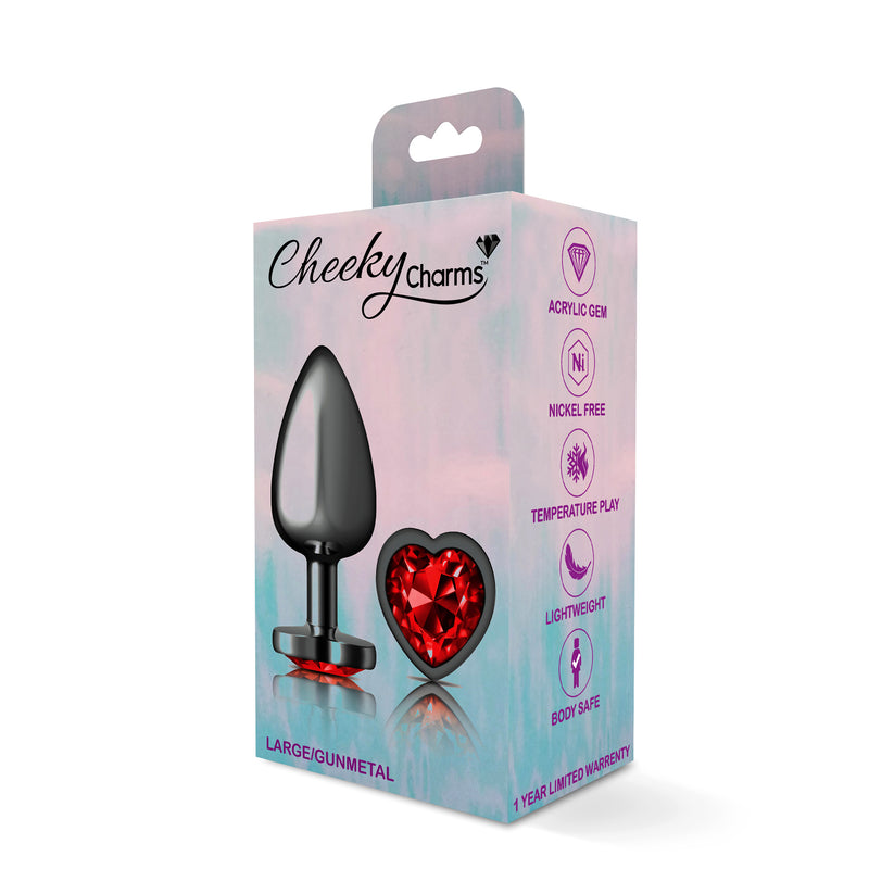 Viben Deep Red Heart Gem Gunmetal Metal Plug - Lg