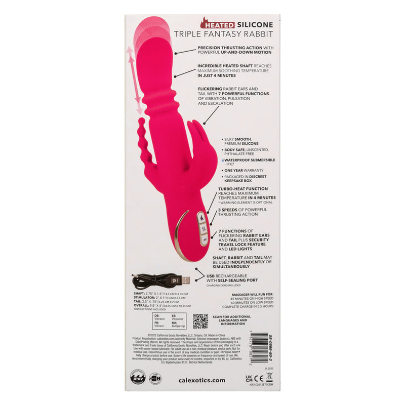 CalExotics Jack Rabbit Signature Heated Silicone Triple Fantasy Rabbit - Pink