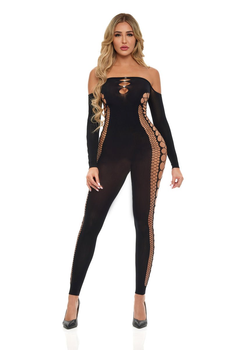 Pink Lipstick Bodystocking - One Size - Black