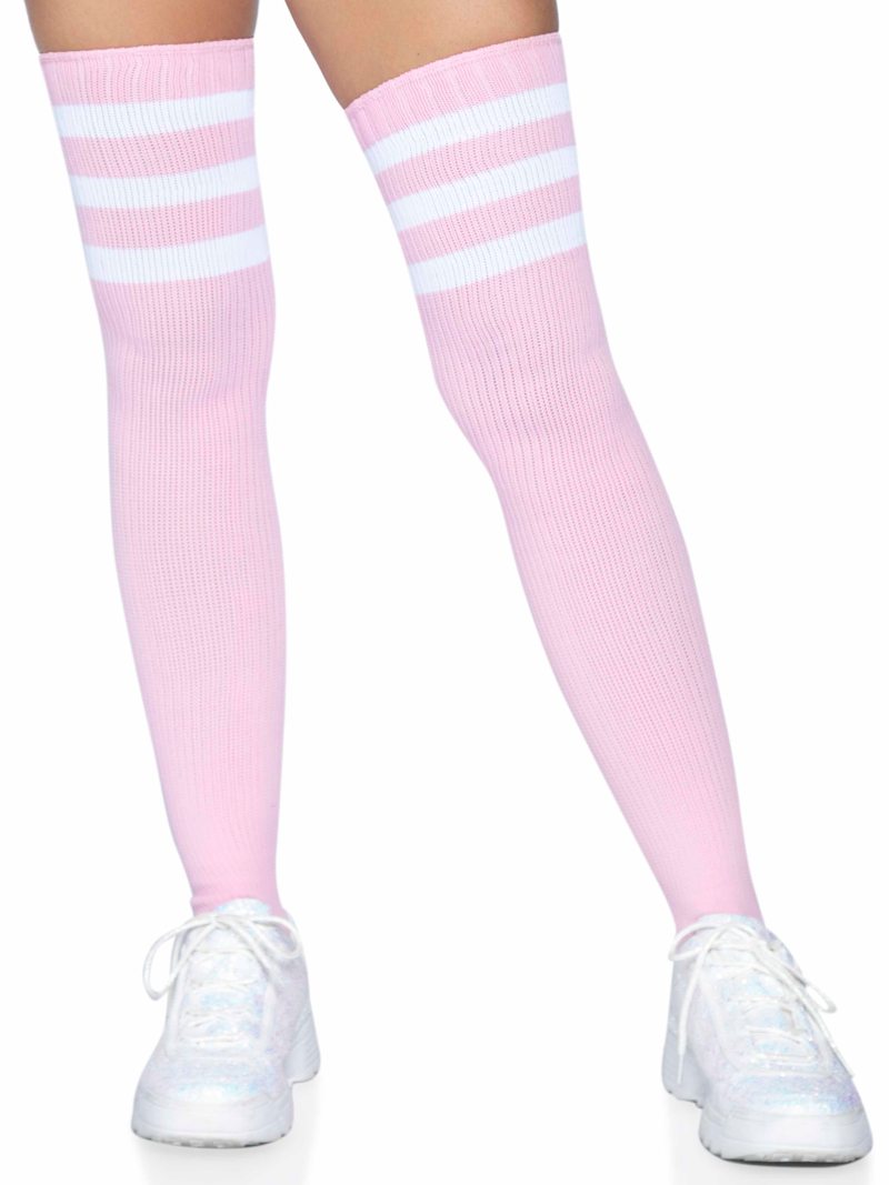 Leg Avenue 3 Stripes Athletic Ribbed Thigh Highs - One Size - Light Pink