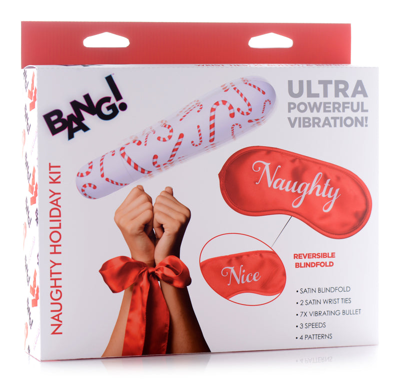 XR Brands Bang - Naughty Holiday Kit - Wrist Ties XL Bullet and Blindfold