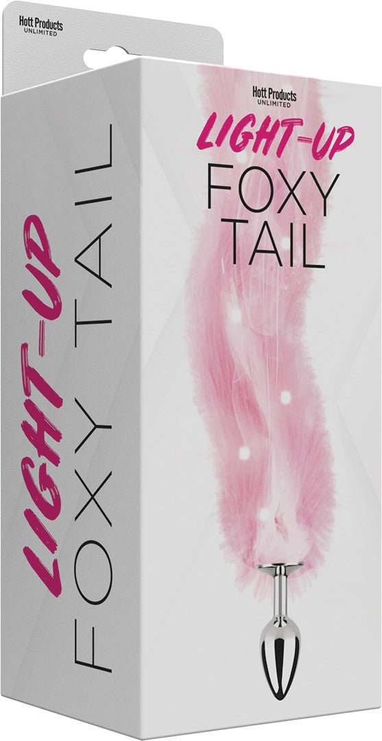Hott Products Foxy Tail - Light Up Faux Fur Butt Plug - Pink Plug - Pink