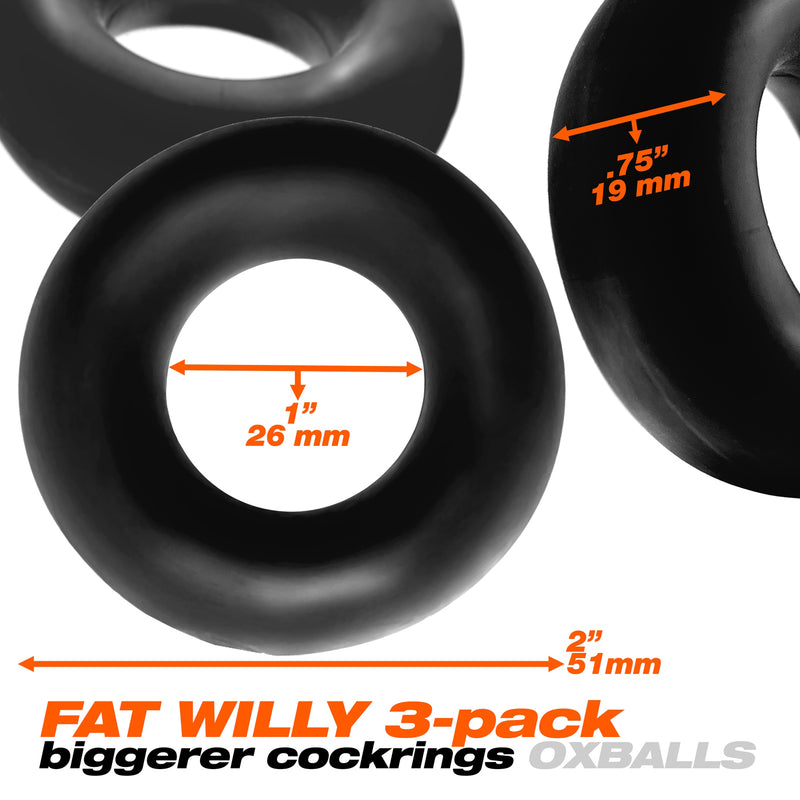 Oxballs Fat Willy 3-Pack Jumbo C-Rings - Black