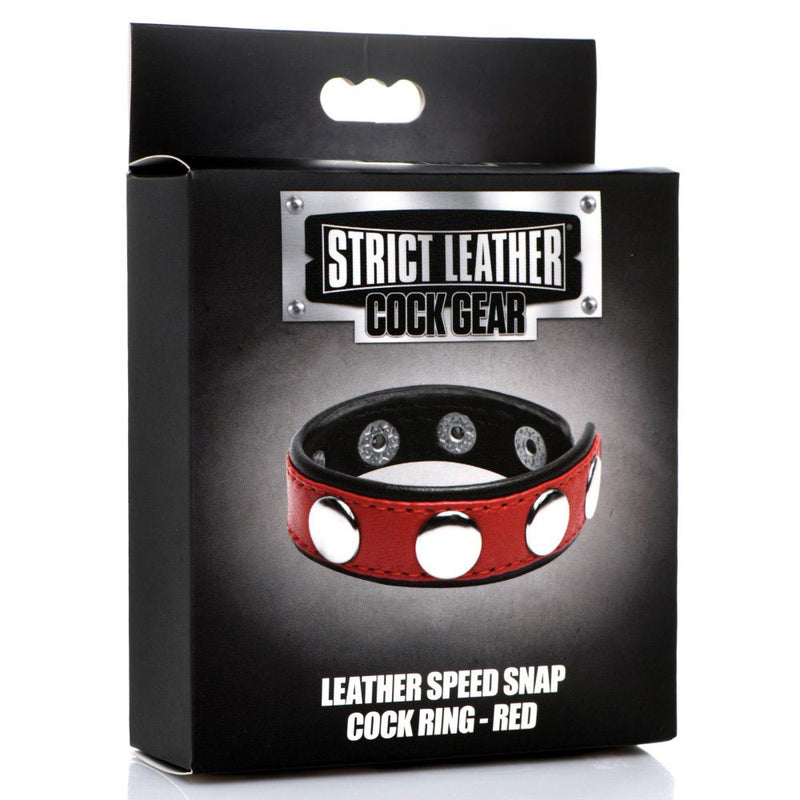 XR Brands Cock Gear Leather Speed Snap Cock Ring - Red