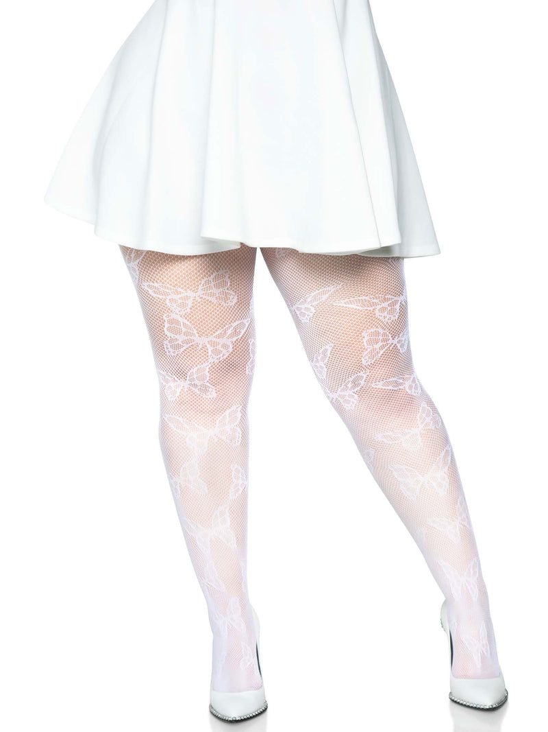 Leg Avenue Butterfly Net Tights - 1x/2x - White