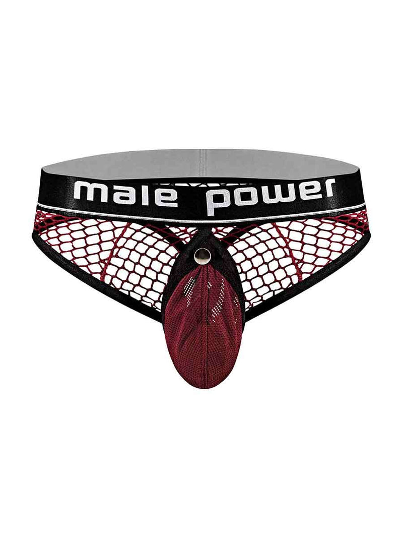Male Power Cock Pit Net Cock Ring Thong - S/ M - Burgundy