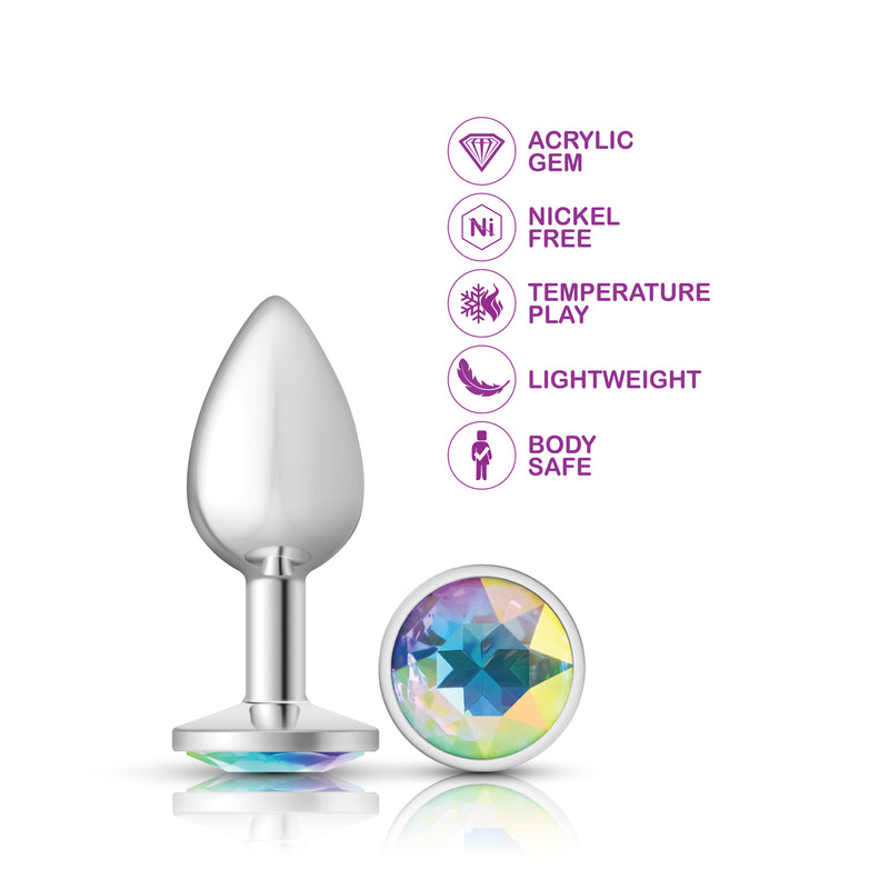 Viben Clear Iridescent Round Gem Silver Metal Plug - Sm