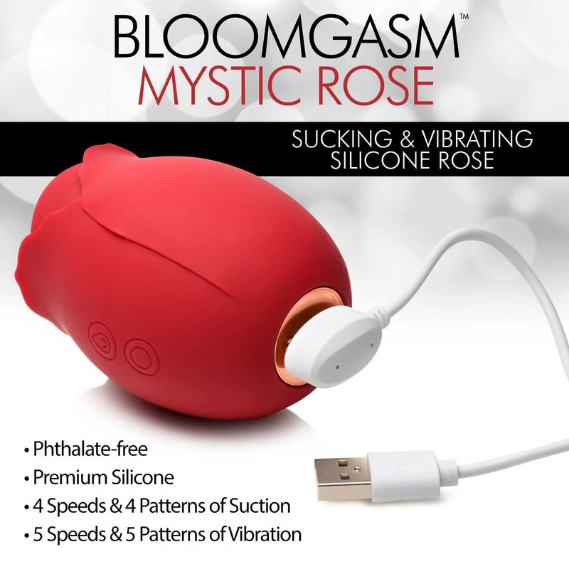 XR Brands Mystic Rose Sucking and Vibrating Silicone Rose - Red