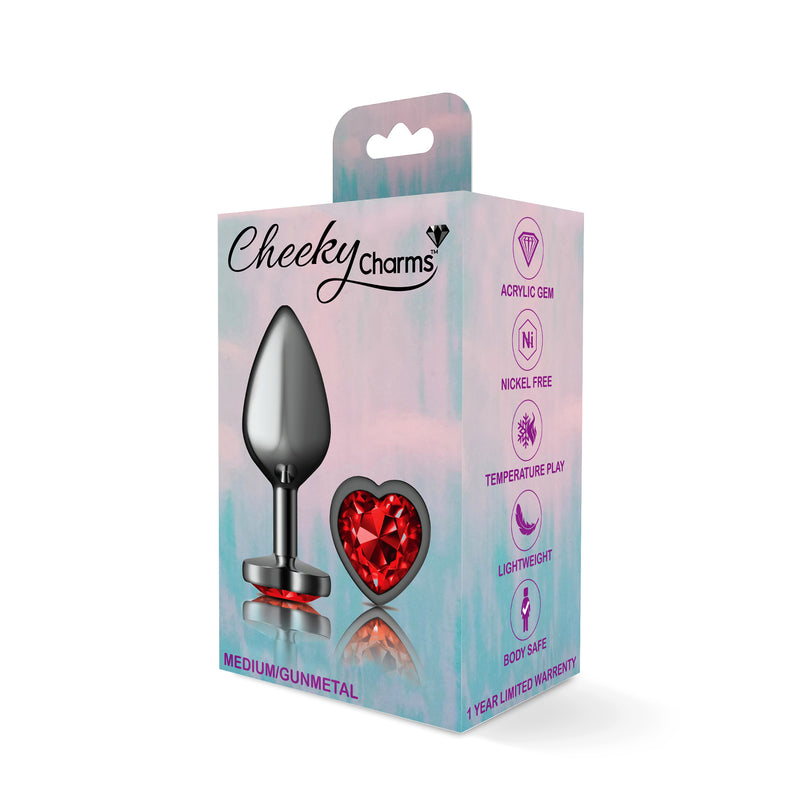 Viben Deep Red Heart Gem Gunmetal Metal Plug - Md
