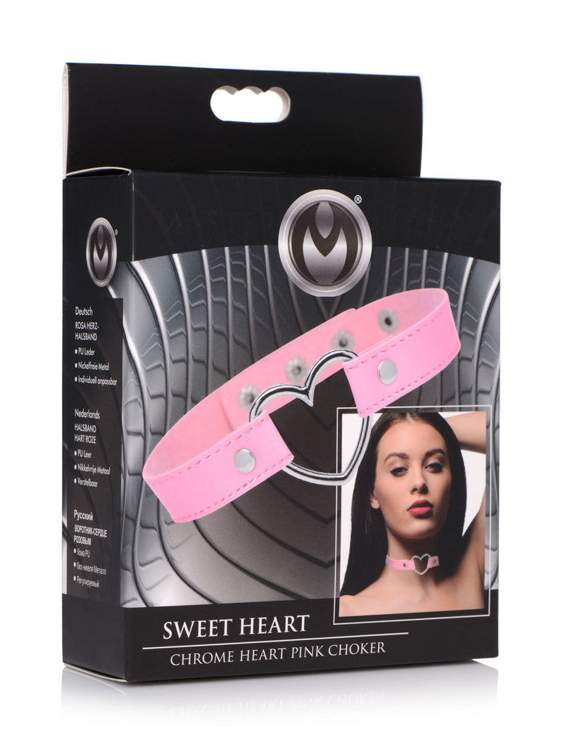 XR Brands Dark Heart Chrome Heart Choker - Pink