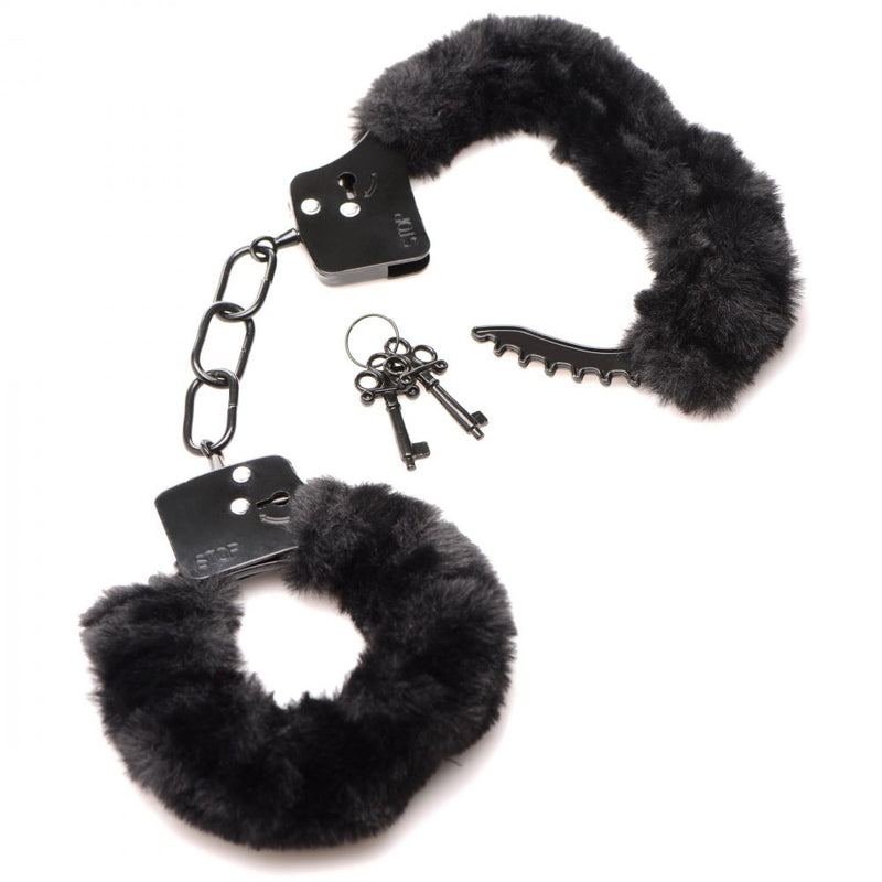 XR Brands Cuffed in Fur Furry Handcuffs - Black