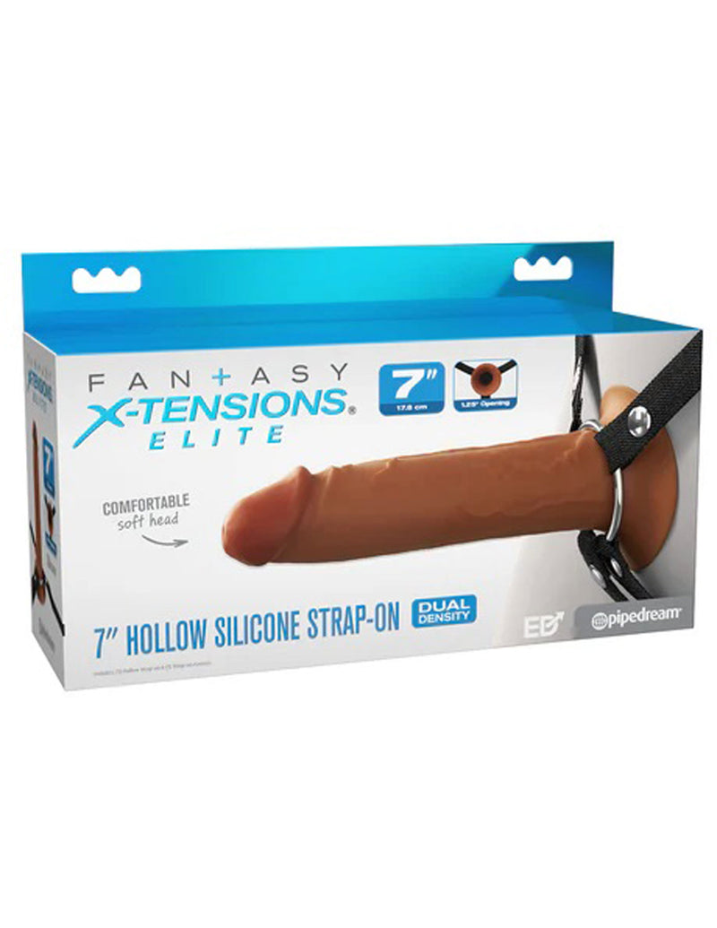 Pipedream Fantasy X-Tensions Elite 7" Silicone Hollow Strap Dual Density - Brown