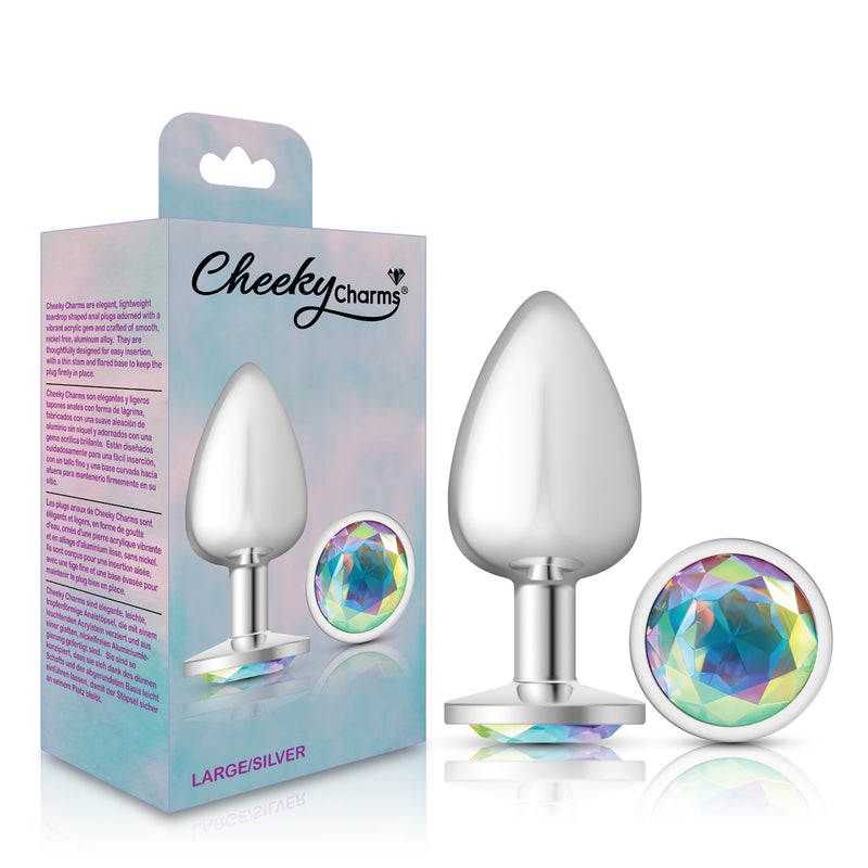 Viben Clear Iridescent Round Gem Silver Metal Plug - Lg
