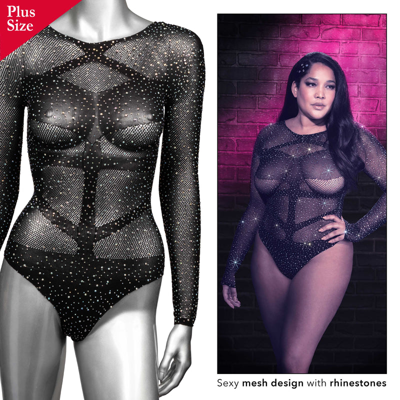 CalExotics Radiance Long Sleeve Body Suit - Queen - Black