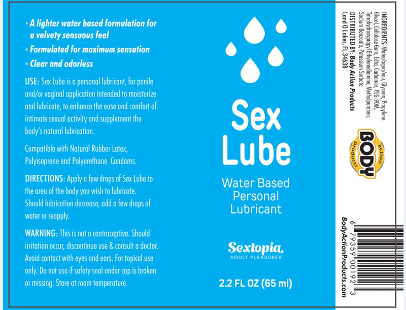 Body Action Sex Lube - Waterbased Lubricant 2.2 Oz