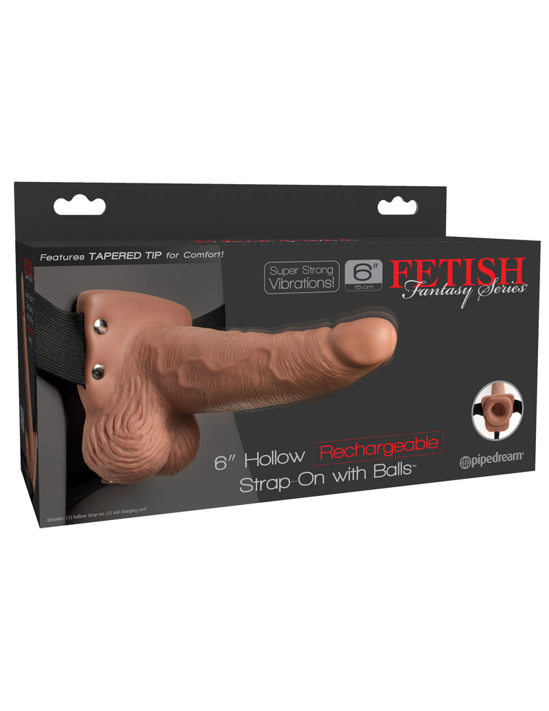 Pipedream Fetish Fantasy Series 6 Inch Hollow Rechargeable Strap-on With Balls - Tan