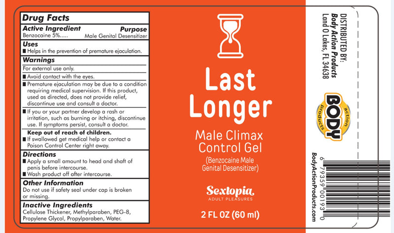Body Action Last Longer Male Climax Control for Men 2 Oz