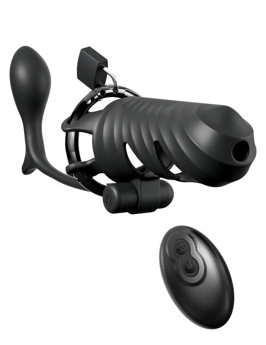 Pipedream Fantasy C-Ringz Remote-Controlled Vibrating Cock Blocker With Ass-Gasm Plug - Black