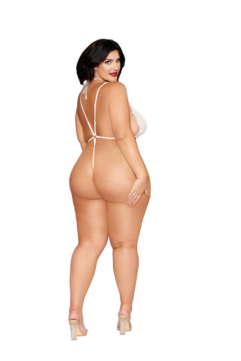 Dreamgirl Teddy and Harness Dmnd - Queen Size - White