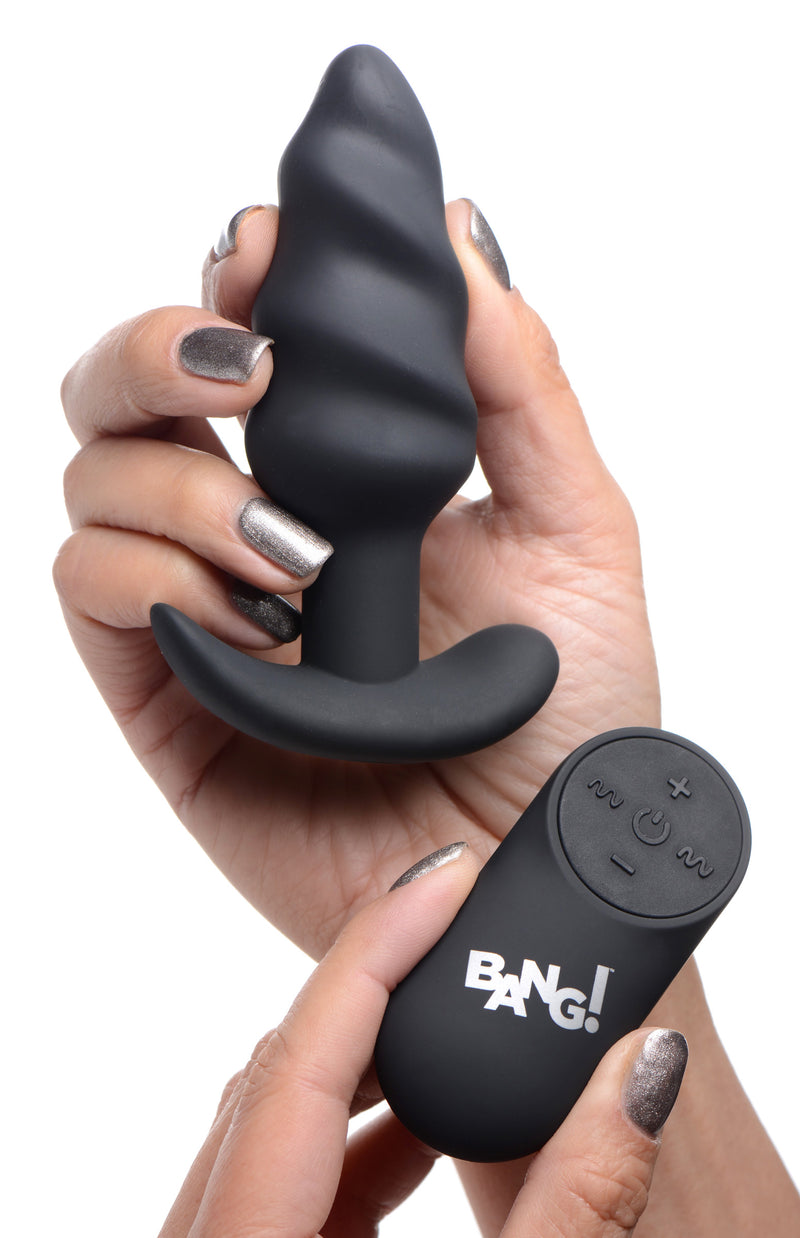 XR Brands 21x Silicone Swirl Plug With Remote -Black