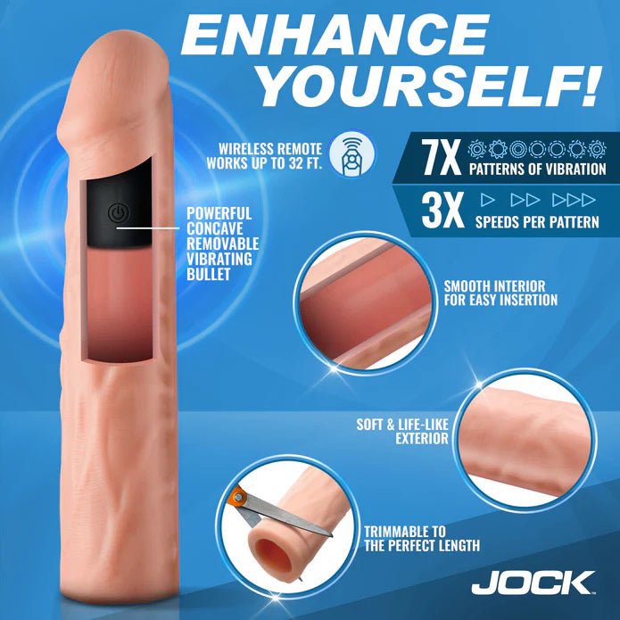 Curve Toys Jock Vibrating Penis Extension with Remote - Light
