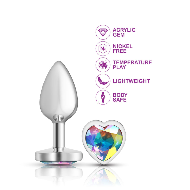 Viben Clear Iridescent Heart Gem Silver Metal Plug - Sm