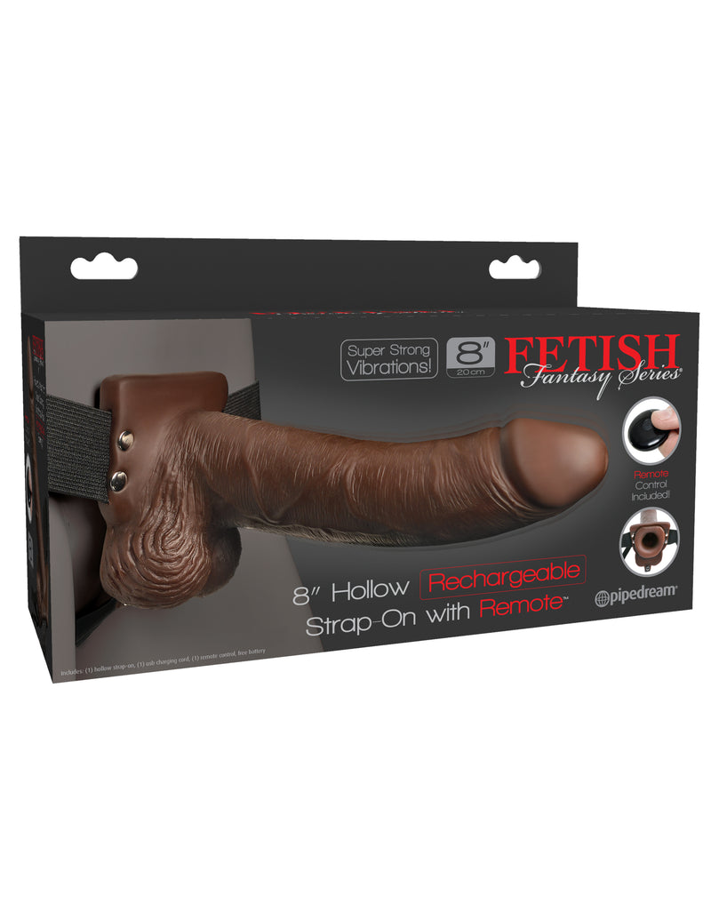 Pipedream Fetish Fantasy Series 8 Inch Hollow Rechargeable Strap-on With Remote - Brown