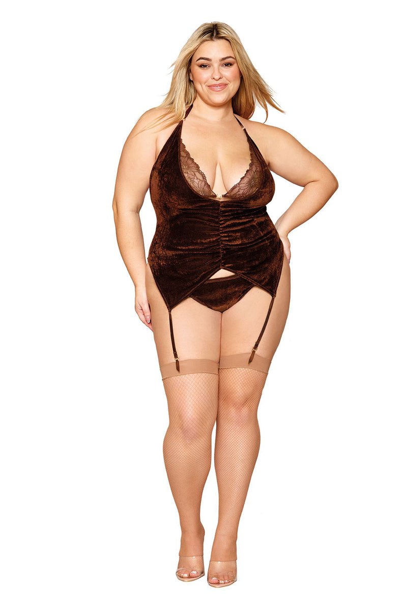 Dreamgirl Shirt Garter Slip and G-String - Queen Size - Espresso