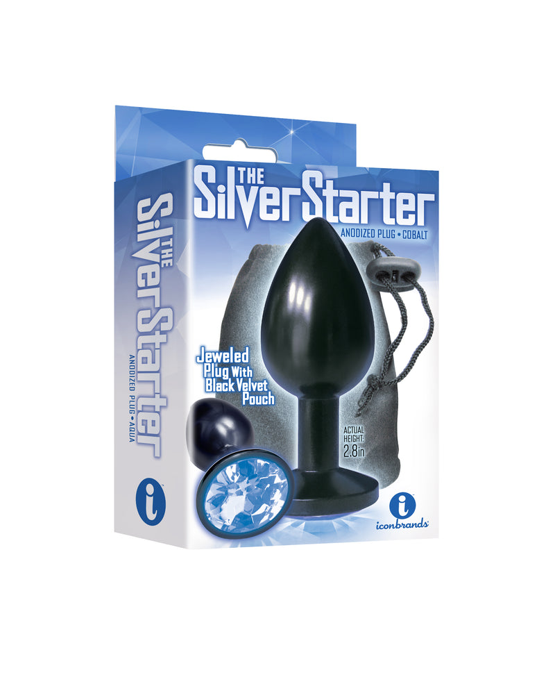 Icon Brands The 9's the Silver Starter Anodized Bejeweled Stainless Steel Plug - Cobalt