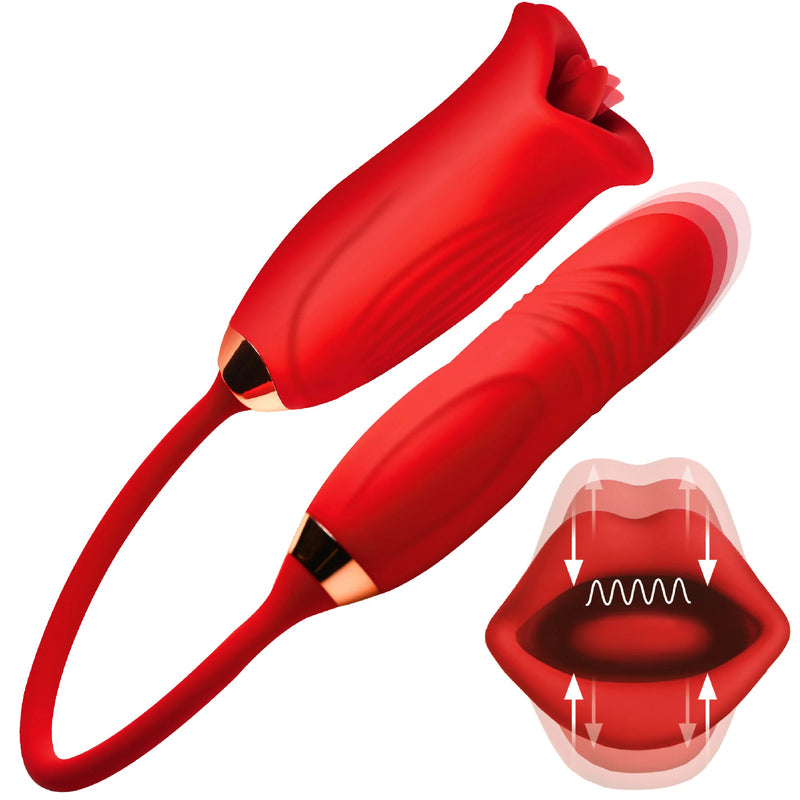 XR Brands Magic Kiss Kissing Clitoral Stimulator With Thrusting Vibrator - Red