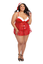 "Santa Babydoll, Thong and Hat - 2x - Lipstick Red DG-12117LRD2X"