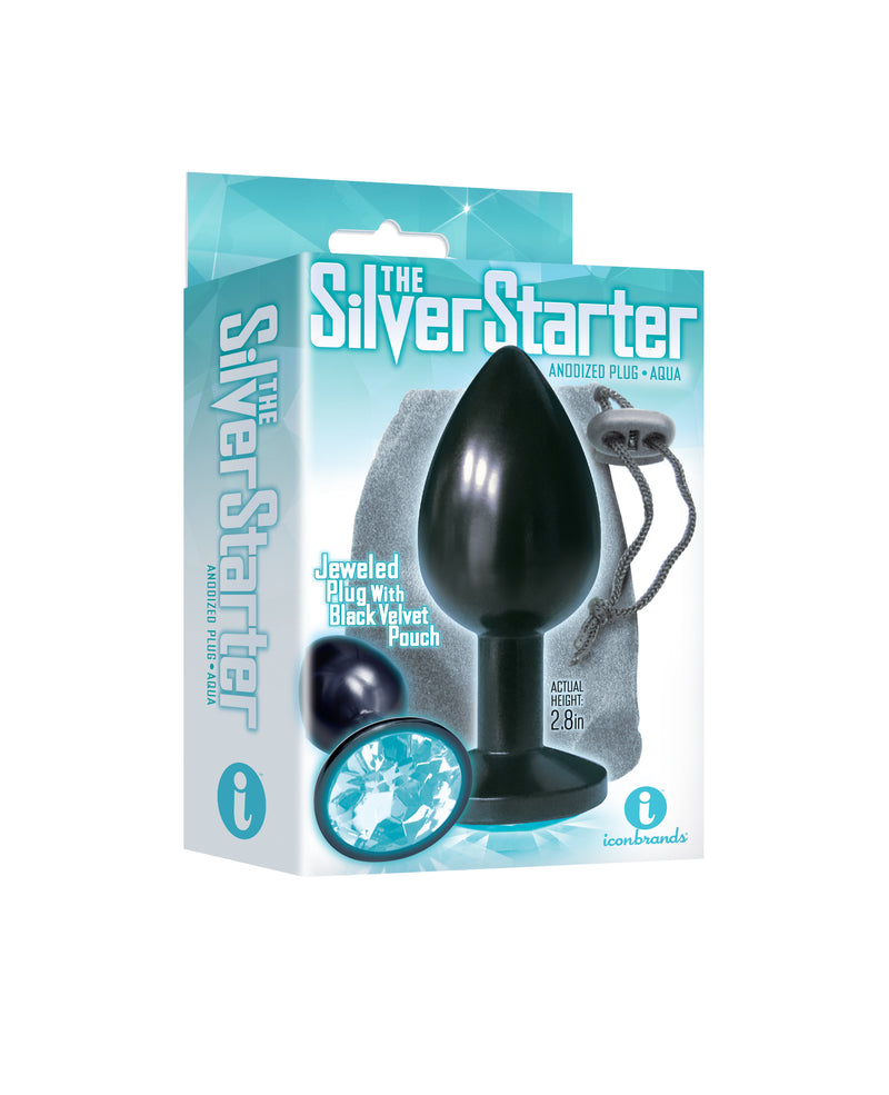 Icon Brands The 9's the Silver Starter Anodized Bejeweled Stainless Steel Plug - Aqua