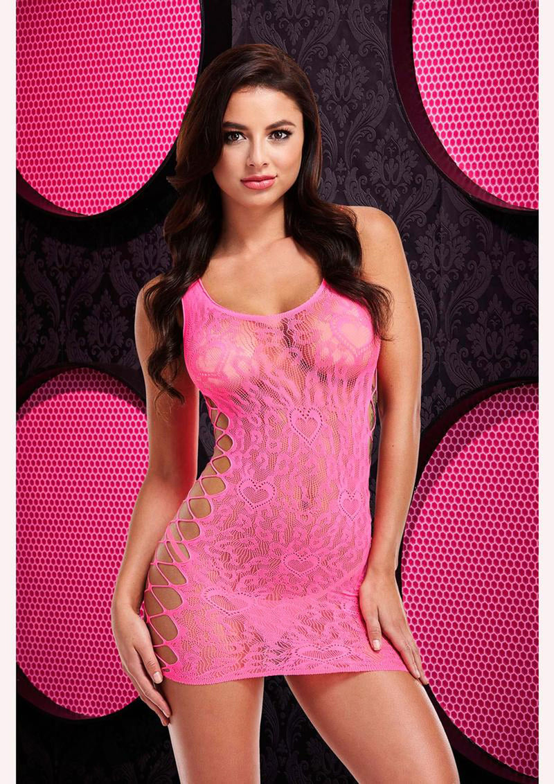 Lapdance Leopard Lace Mini Dress - One Size - Pink