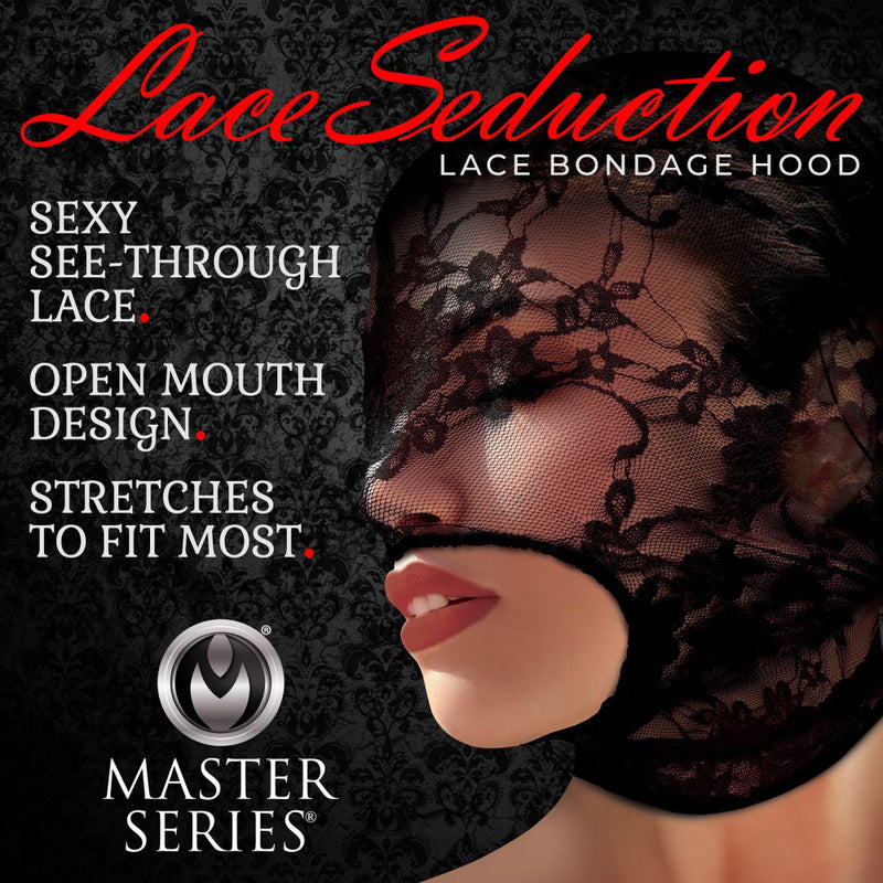 XR Brands Lace Seduction Lace Bondage Hood - Black