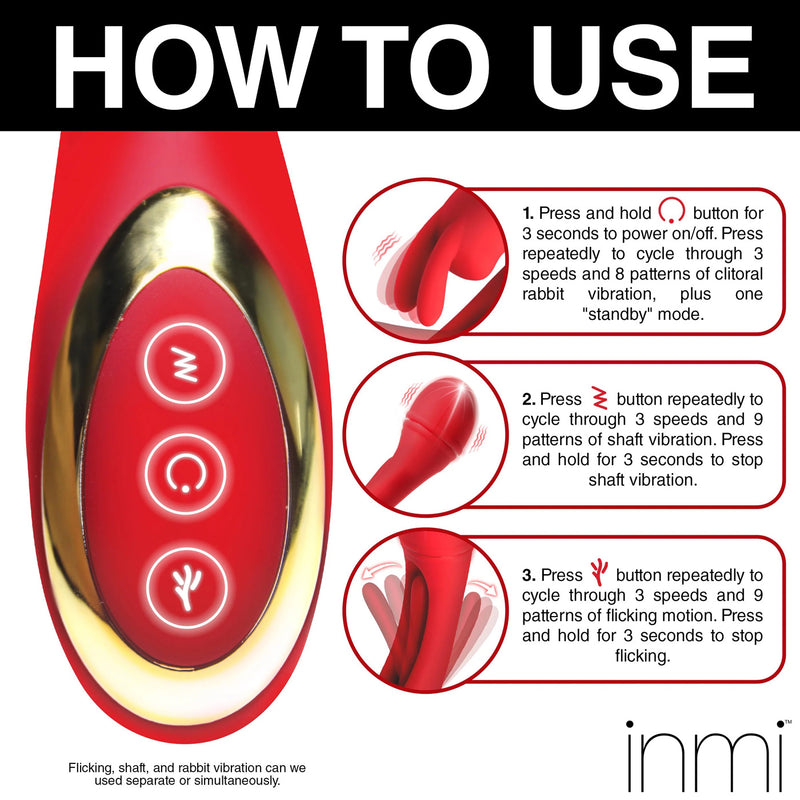 XR Brands Rabbit Flick Flicking Silicone Rabbit Vibrator - Red