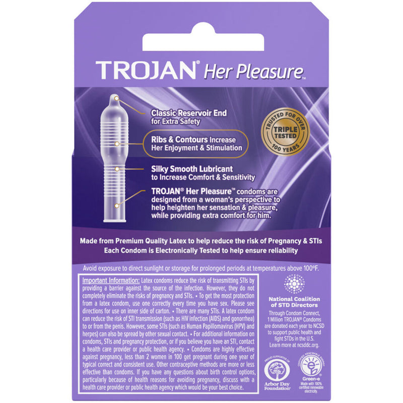 Paradise Marketing Trojan Her Pleasure Sensations Lubricated Condoms - 3 Pack
