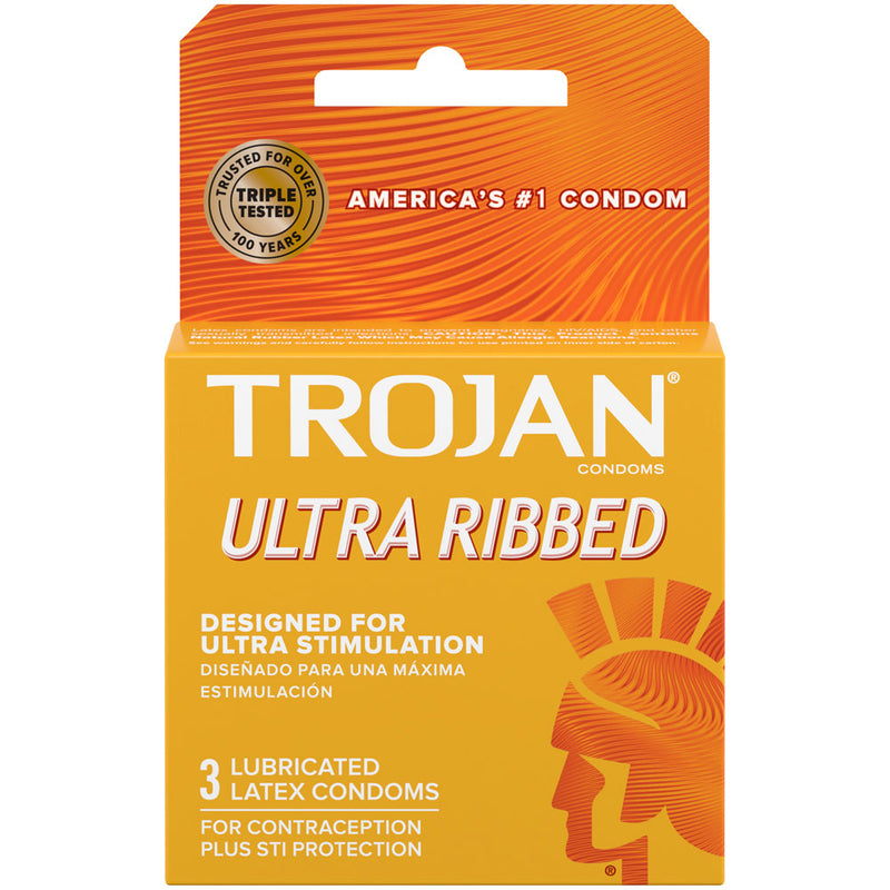 Paradise Marketing Trojan Stimulations Ultra Ribbed Lubricated Condoms - 3 Pack