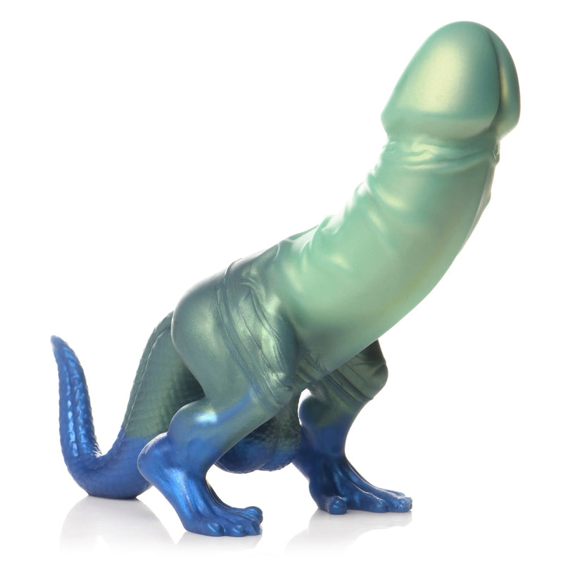 XR Brands Jurassic Cock Dinosaur Silicone Dildo - Green/blue