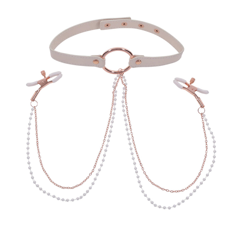Sportsheets Peaches N Creame Collar With Nipple Clamps - Pink