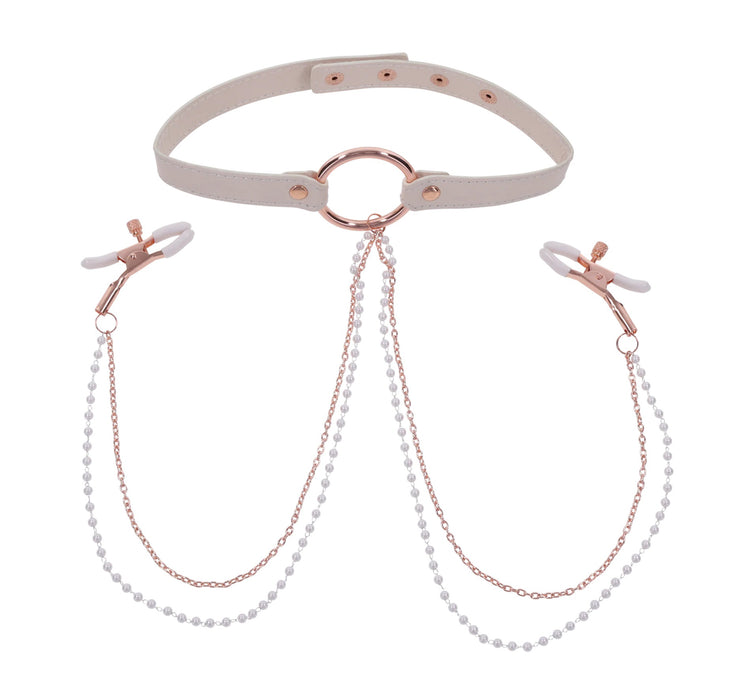"Peaches N Creame Collar With Nipple Clamps - Pink SS09963"