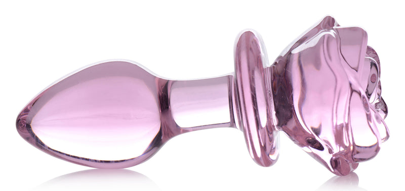XR Brands Pink Rose Glass Anal Plug - Medium
