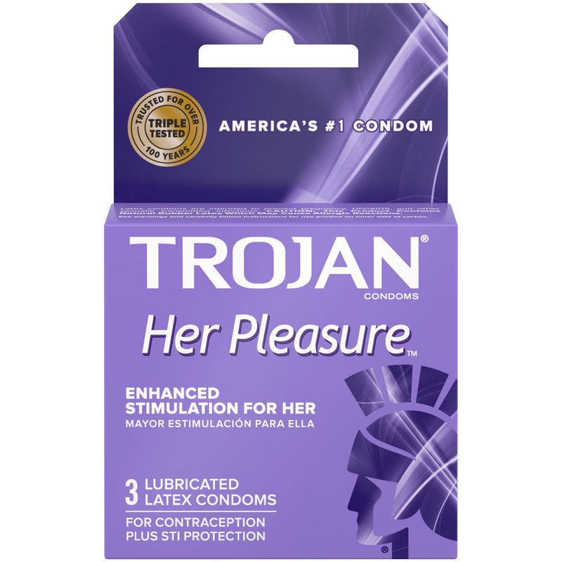 Paradise Marketing Trojan Her Pleasure Sensations Lubricated Condoms - 3 Pack