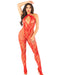 "Red Seamless Net and Lace Lingerie Jumpsuit - With Keyhole Crossover Halter - Os LA-89335REDOS"