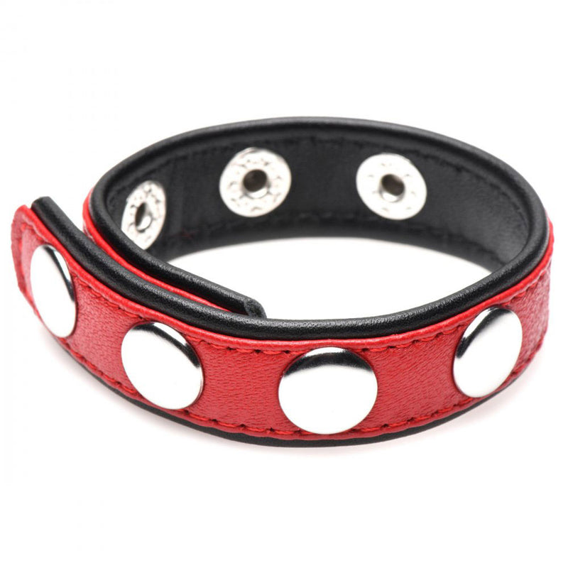 XR Brands Cock Gear Leather Speed Snap Cock Ring - Red