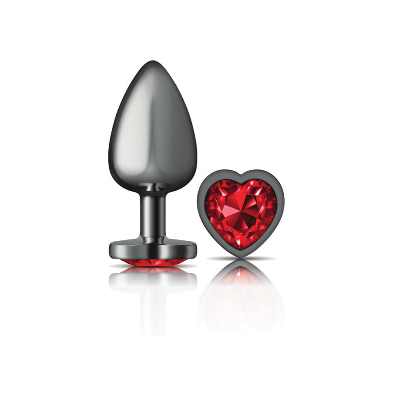 Viben Deep Red Heart Gem Gunmetal Metal Plug - Lg