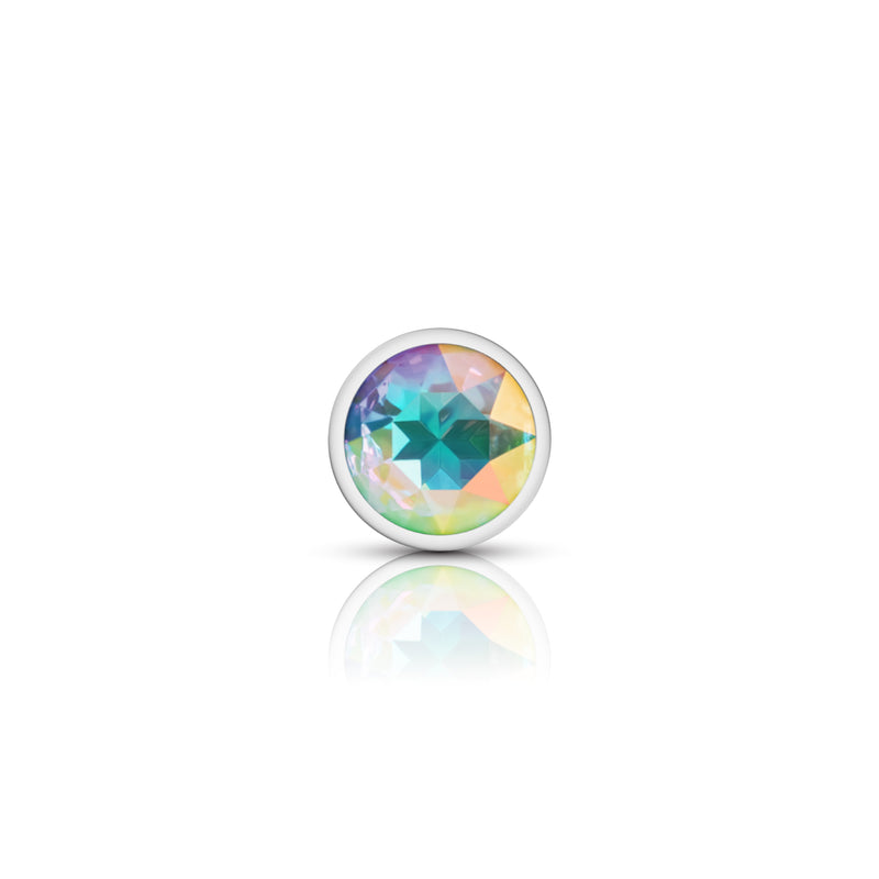 Viben Clear Iridescent Round Gem Silver Metal Plug - Md