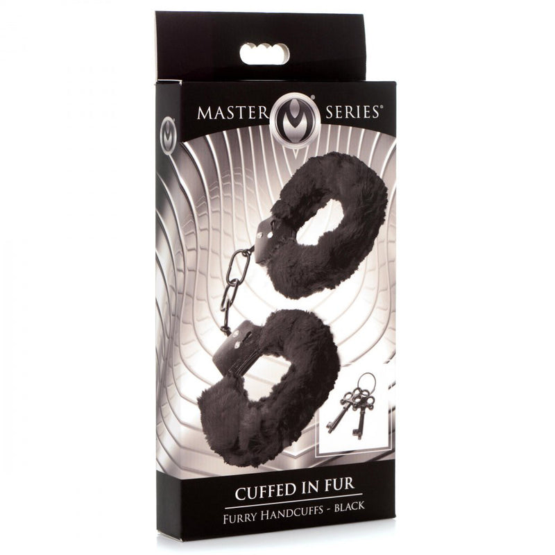 XR Brands Cuffed in Fur Furry Handcuffs - Black