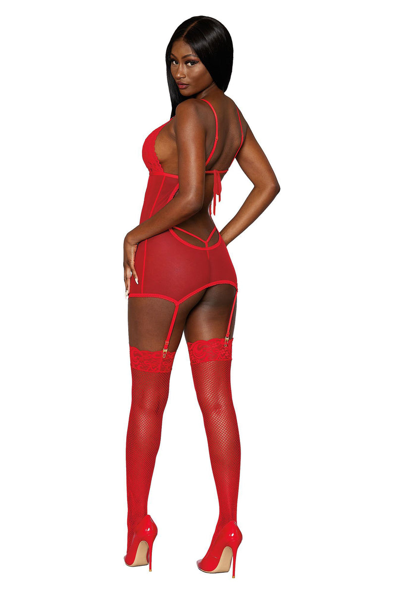 Dreamgirl Garter Slip and G-String - One Size - Lipstick Red