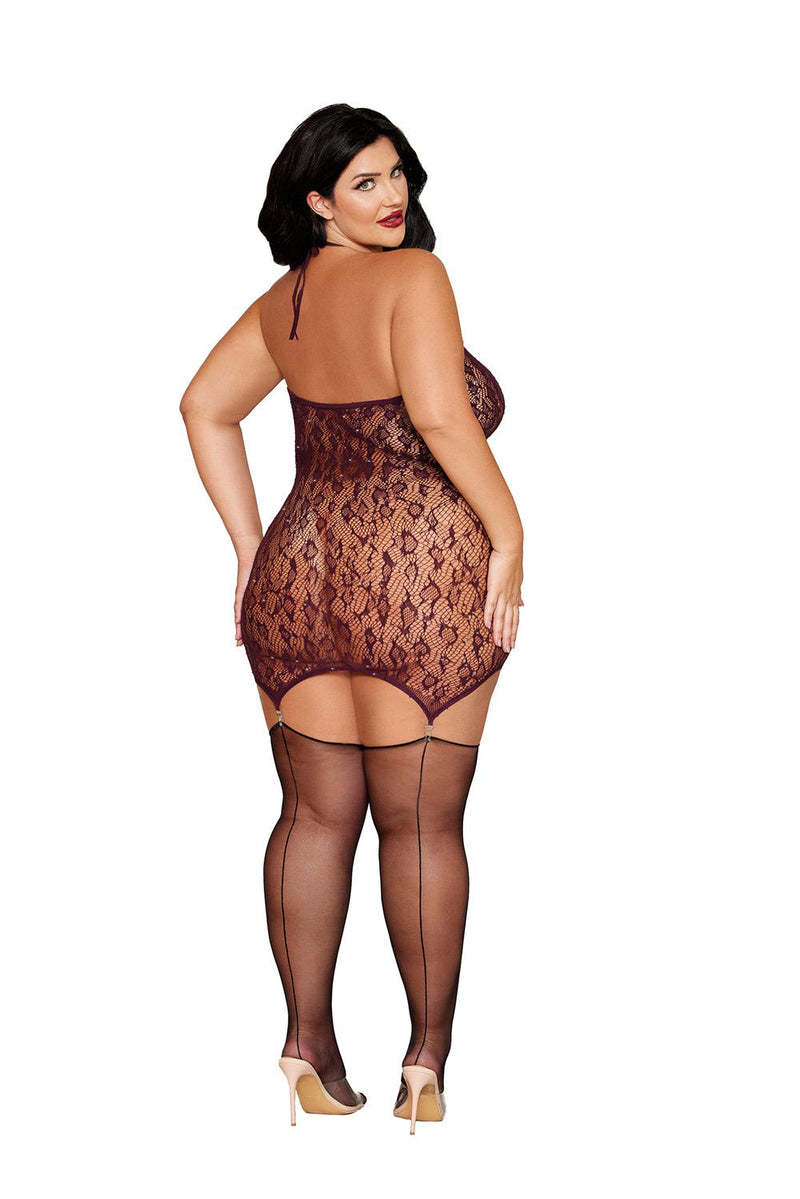 Dreamgirl Garter Slip Dmnd - Queen Size - Cherry Lacquer